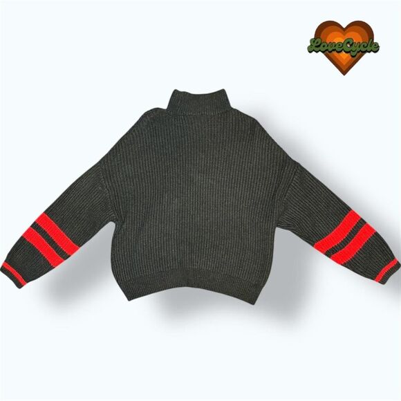 Women's Express Black Mock Neck Sweater with Red Sleeve Stripes – Size XS - Picture 3 of 6